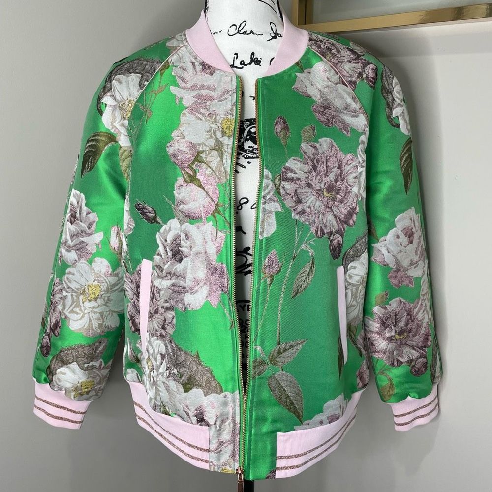 Ted Baker Anjelie Iguazu Jacquard Green Floral Bomber Jacket 3 US8